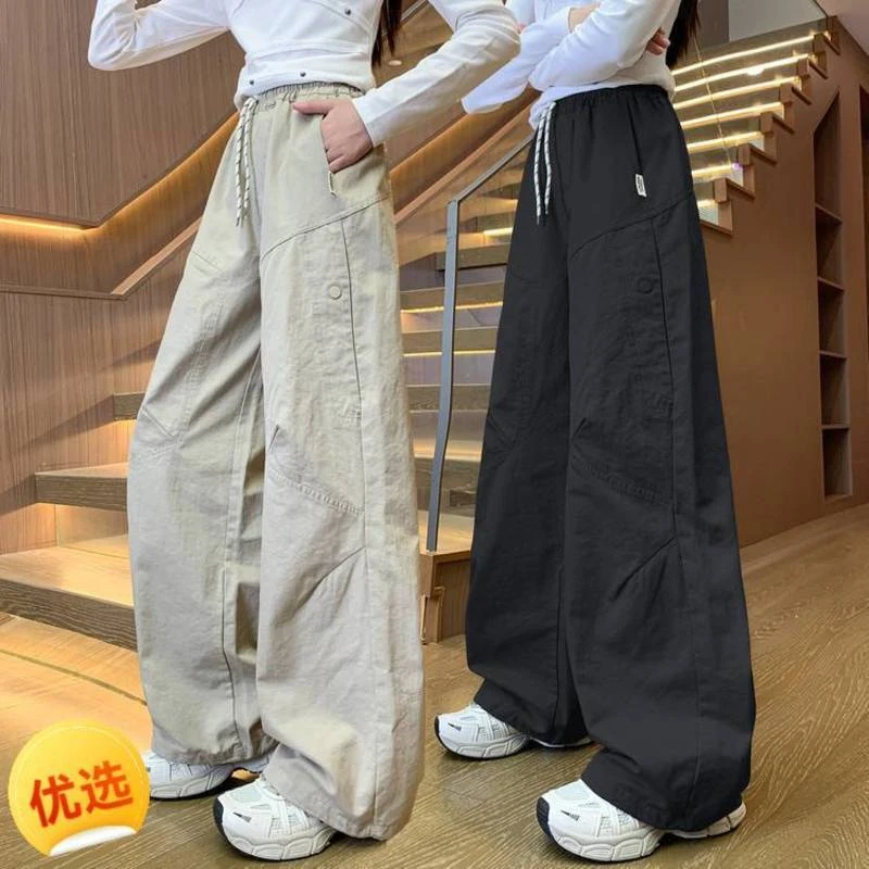 6-15岁女童休闲裤子中大童潮裤百搭2025新款春秋工装裤宽松直筒裤