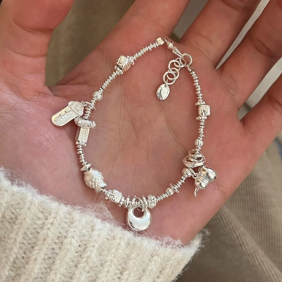 足银手链 葫芦小胖福吊坠999纯银手链女款小众精致手串情人节礼物