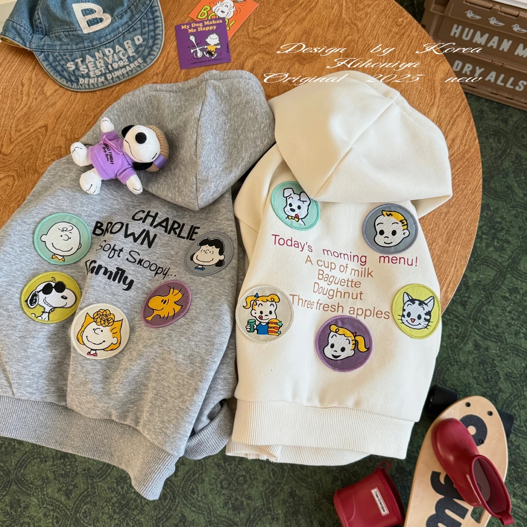 【原田史努比】三Hihoniya~2025秋季亲子卡通徽章潮牌连帽韩版外套