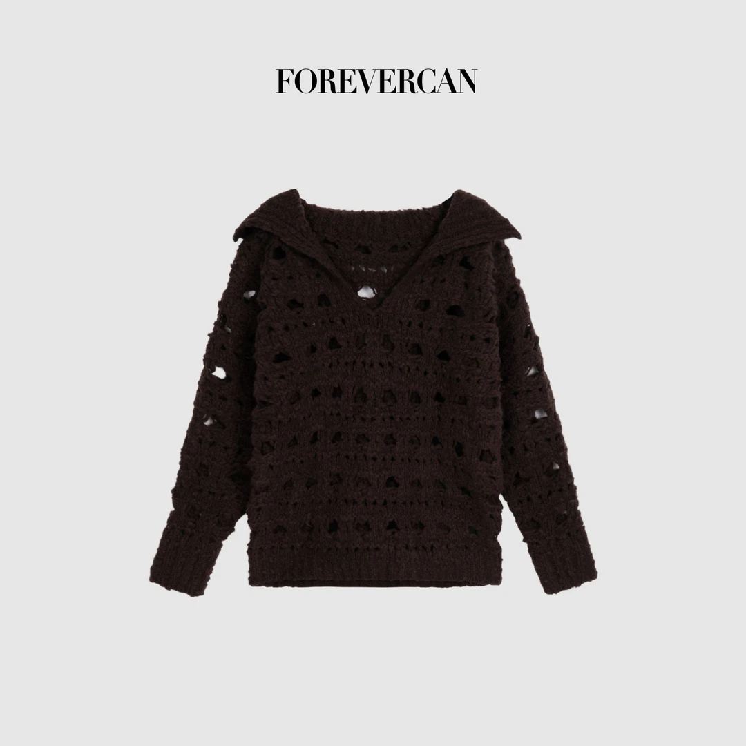 FOREVERCAN“乌斯怀亚”极细美丽诺羊毛镂空海军领毛衣MY4582