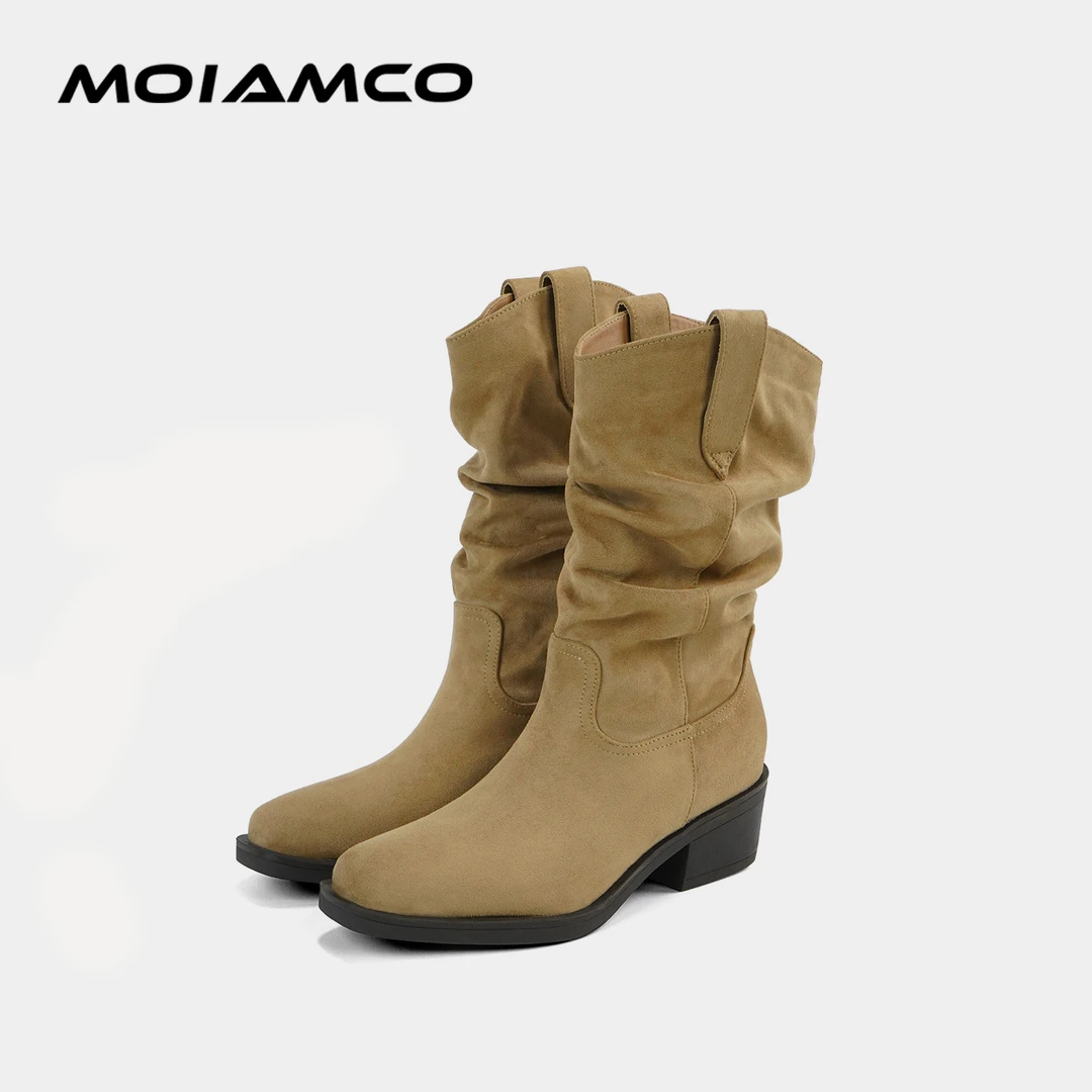 Molamco美拉德棕色系磨砂皮方头马丁靴秋冬百搭