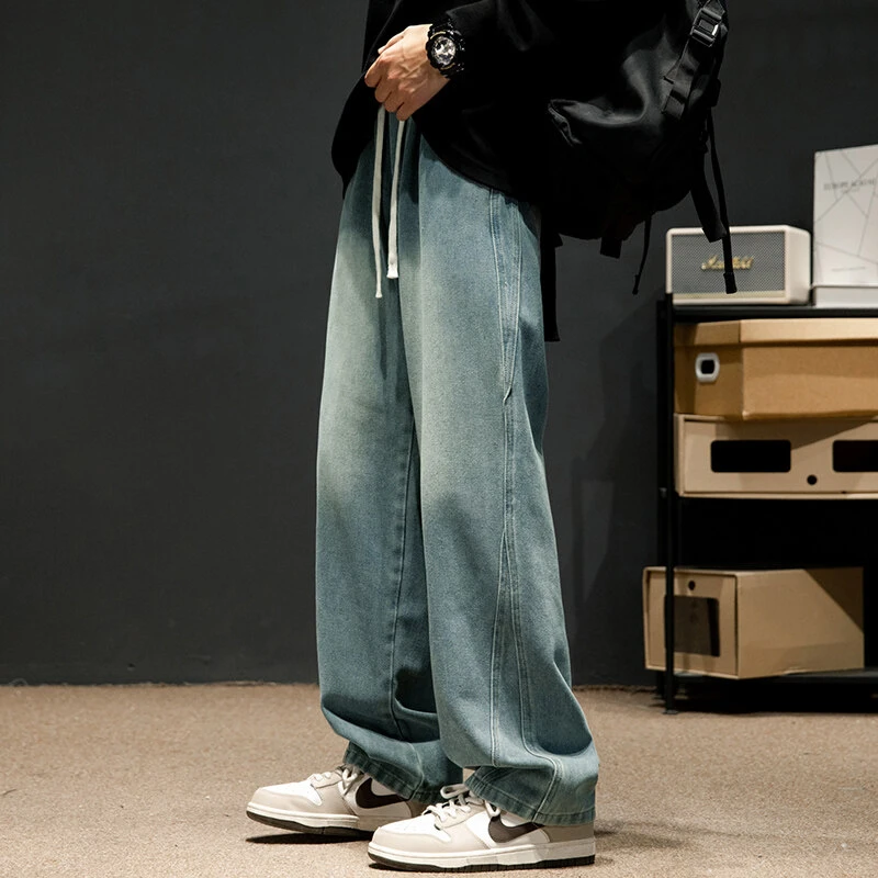 隐匿者2025春季新款男士水洗牛仔裤港风潮流百搭裁剪垂感男士长裤