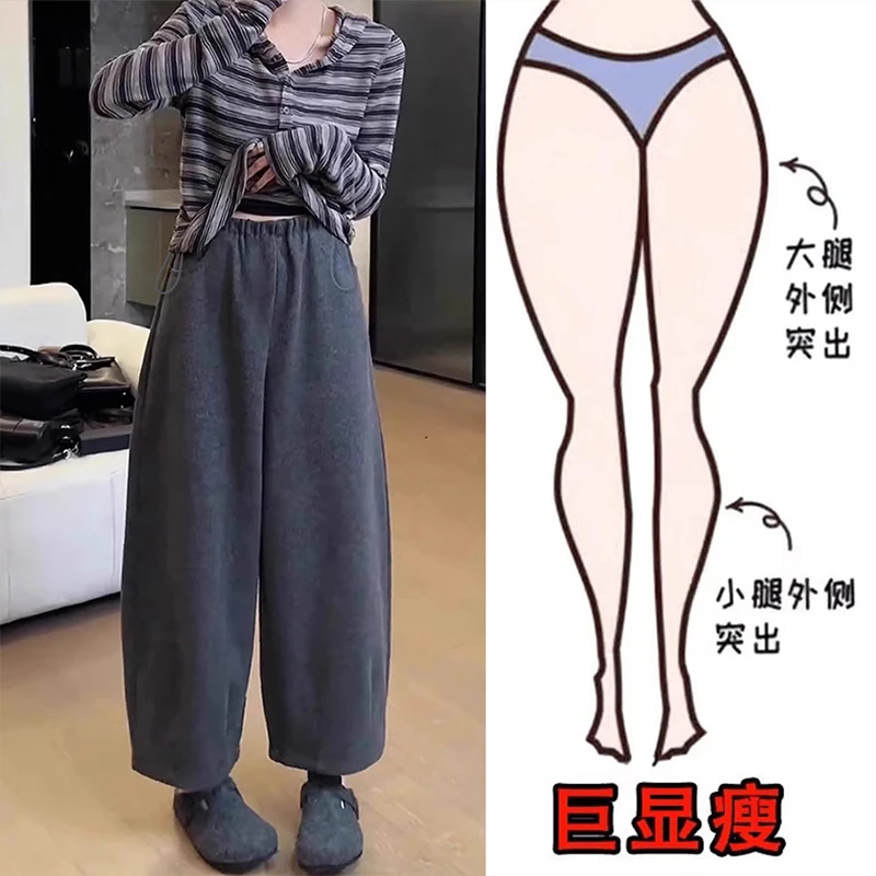 孕妇裤秋冬外穿九分毛呢休闲弯刀裤冬季加绒小个子宽松阔腿奶奶裤
