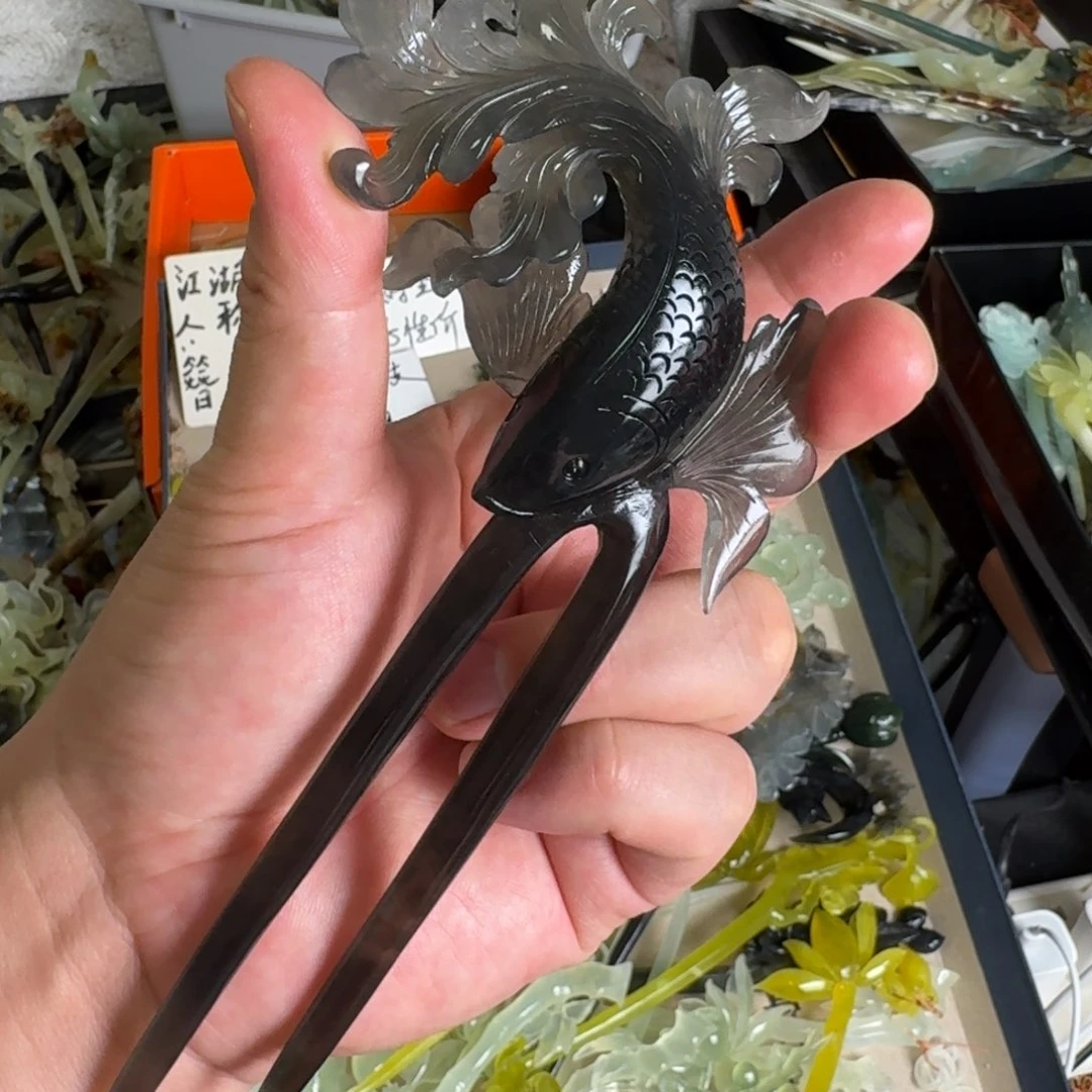 岫玉发饰未镶嵌老***气岫玉发簪就是好看