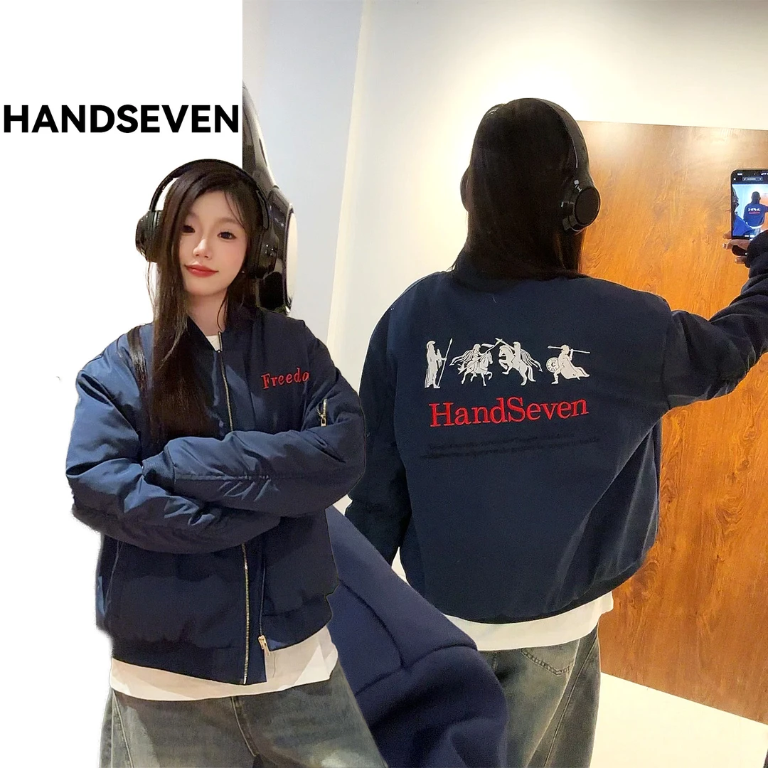 HandSeven美式秋冬斯巴达刺绣加绒卫衣棉服宽松加厚韩系入外套