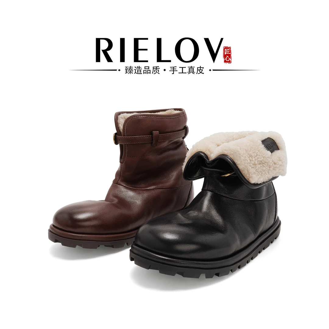 RIELOV【清清】增高3cm时尚潮流加绒保暖百搭真皮女士雪地靴251111