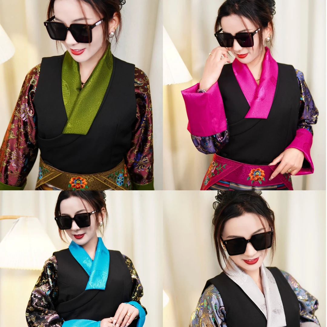 新年盛装加绒加厚高档锦缎传统藏服博拉三件套