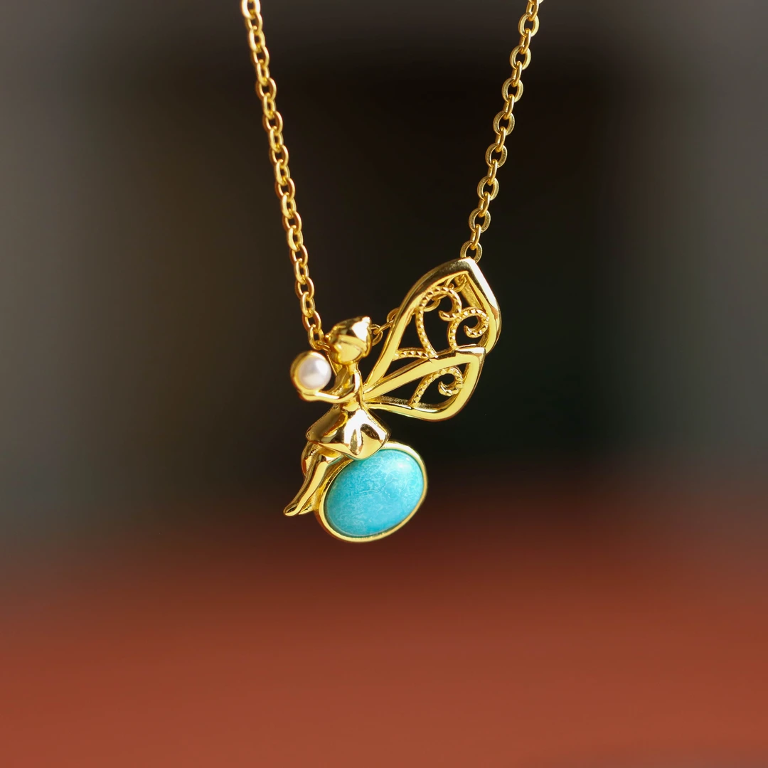 吊坠925银 S925银镀金睡美人小精灵蝴蝶女孩百搭女款吊坠