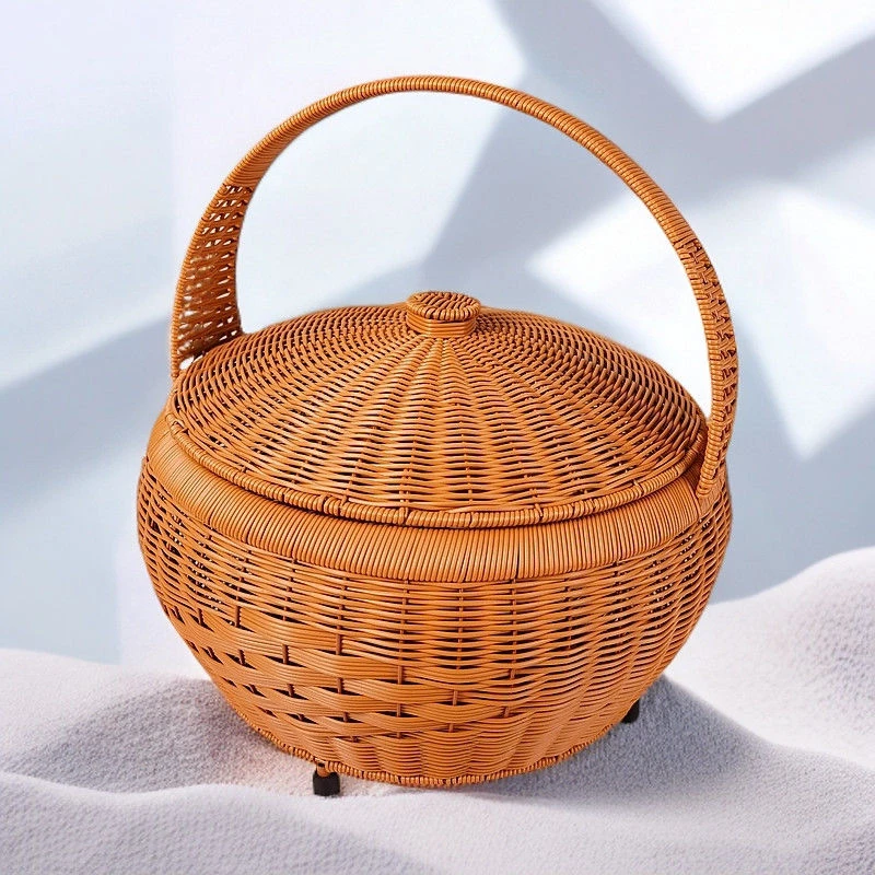 圆形加脚仿藤婚庆送礼乔迁新喜回娘家专用箩筐篮40*H25/45CM