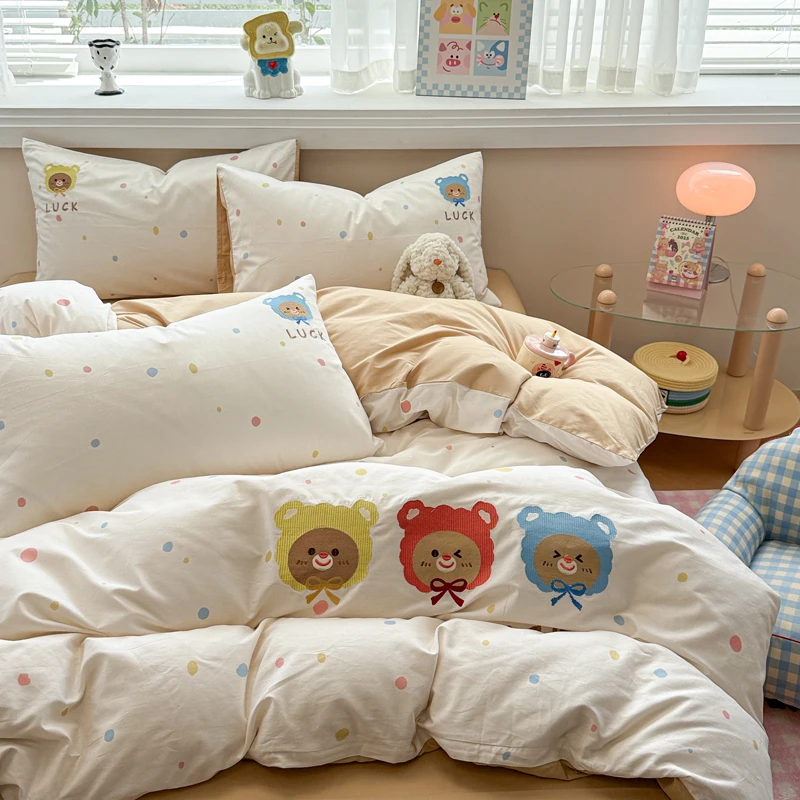 卡通钟情与你毛巾绣家用床上四件套纯棉100%全棉被套床单四季通用