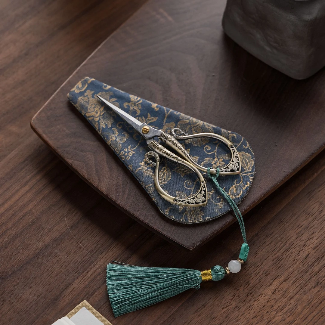 国风流苏茶剪家用茶具配件茶叶袋手作小剪刀泡茶古风茶剪茶道配件