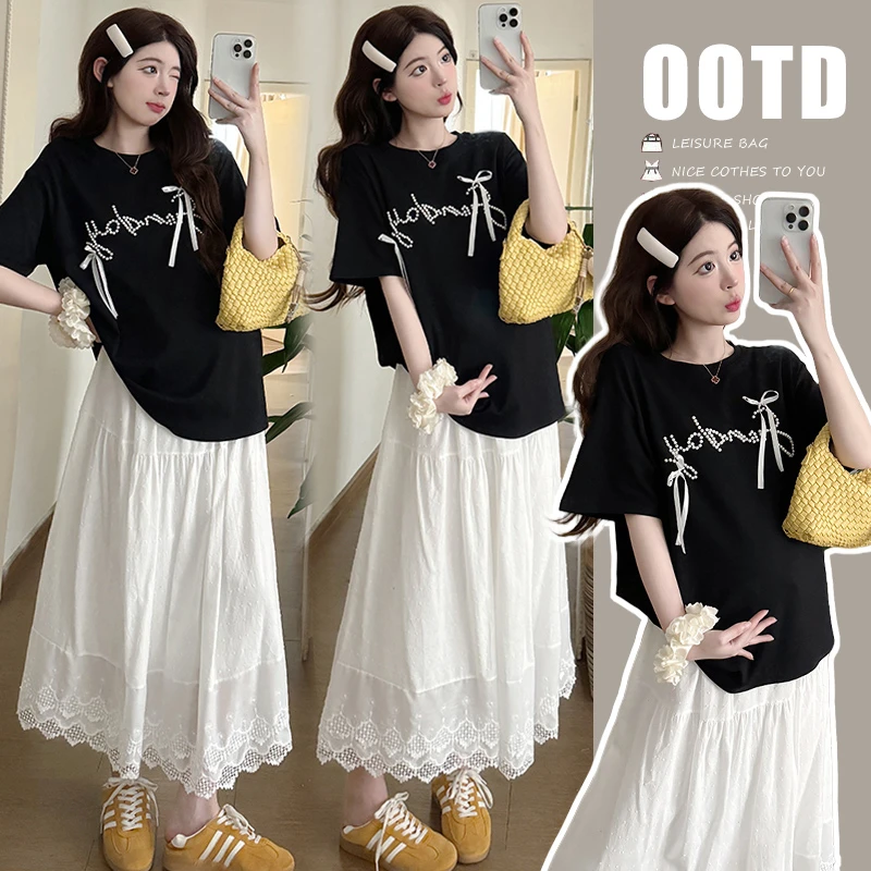 「圈圈优选」2025新款夏季短袖上衣韩系显瘦抽绳半身裙两件套百搭女