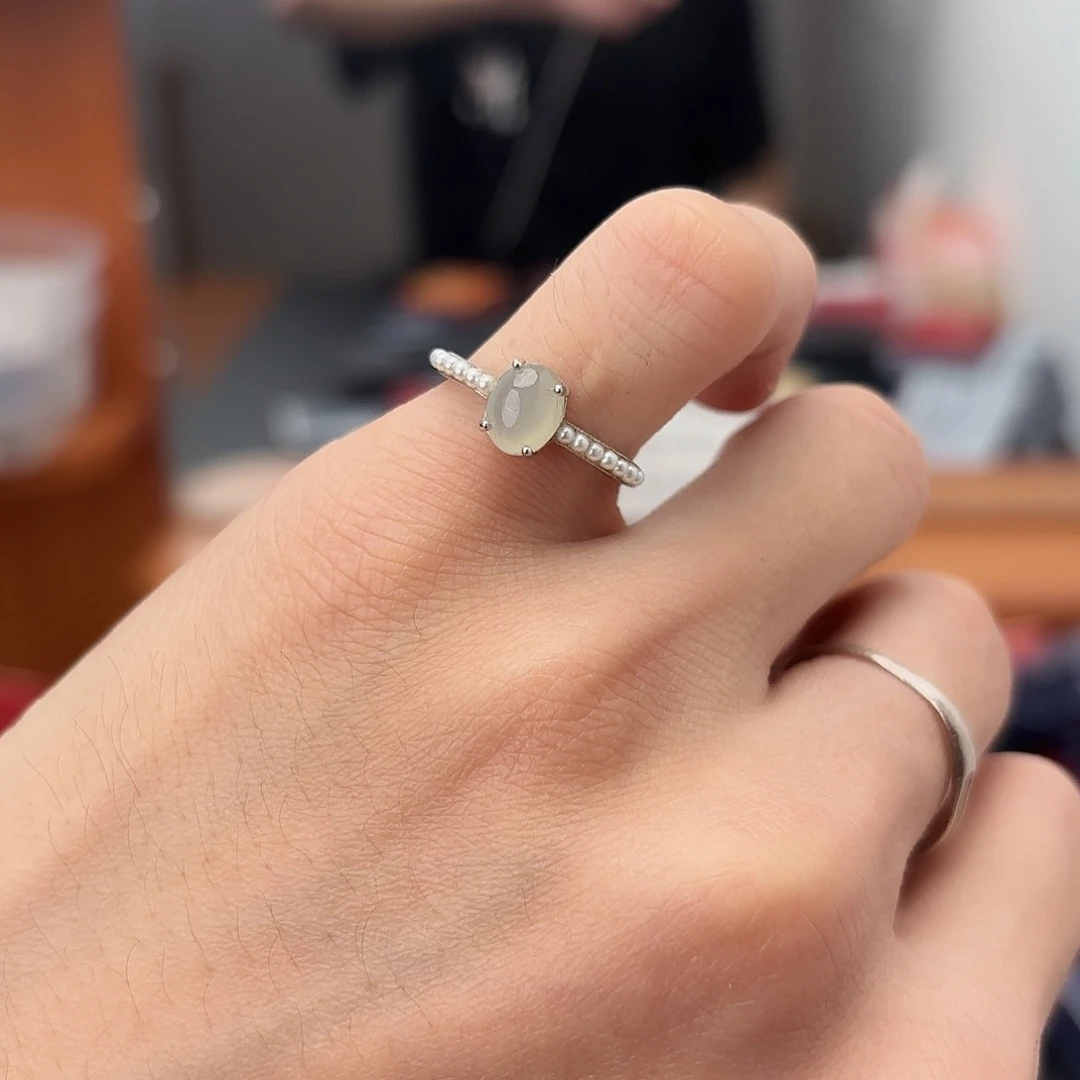 翡翠戒指银S925镀金镶嵌