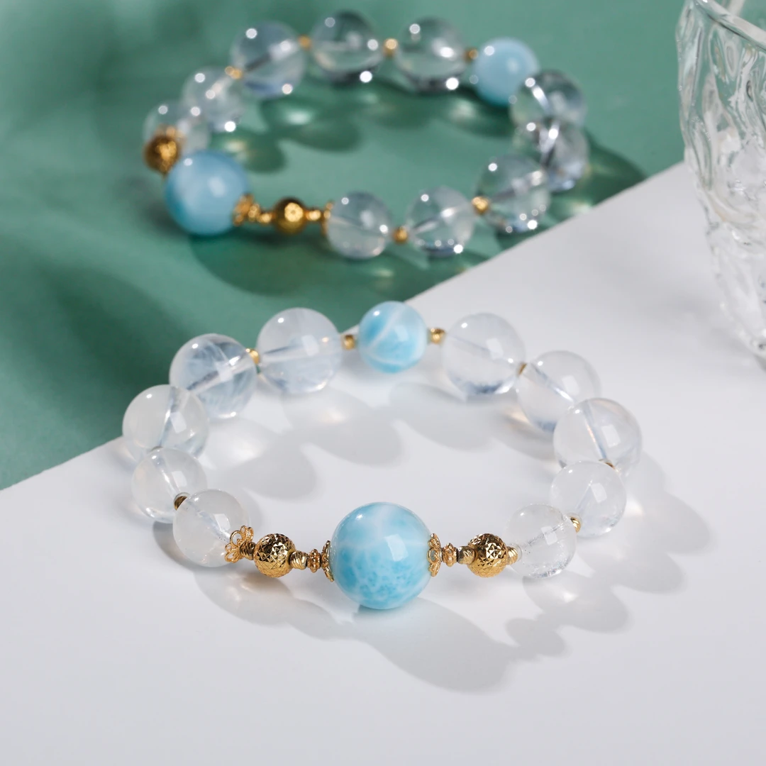 【诗语】【舒心】蓝针海纹石配比手串天然水晶手串手链时尚百搭款女款