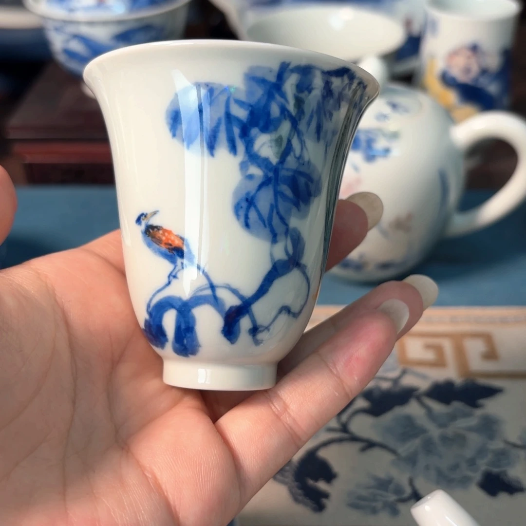 精***叟柴窑青花瓷写意杯