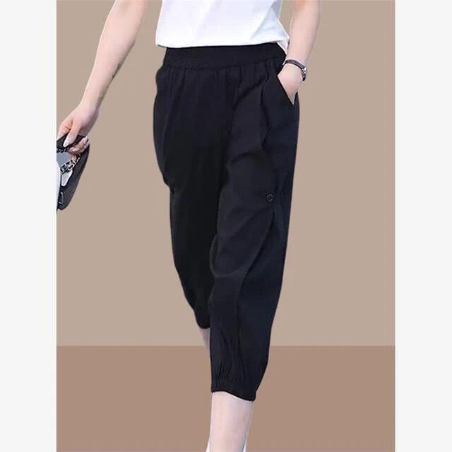 夏季新款小个子冰丝七分哈伦裤子女高腰显瘦薄款运动休闲束脚裤潮