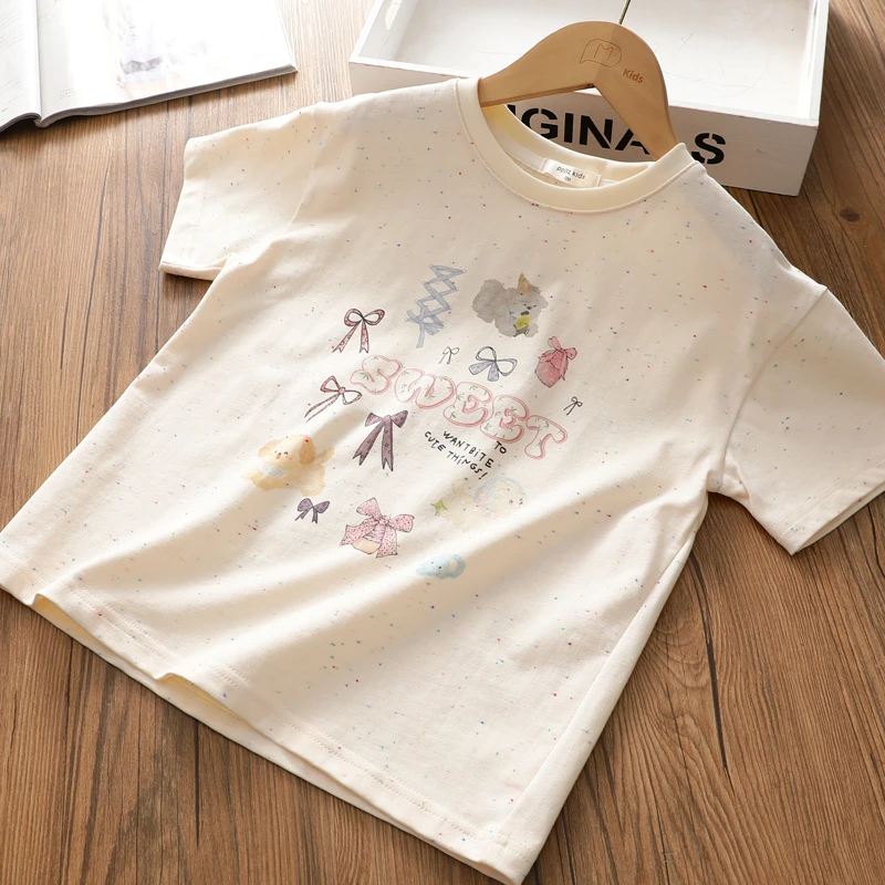 女童夏季彩棉短袖T 韩版宽松数码印花中大童上衣夏装T恤