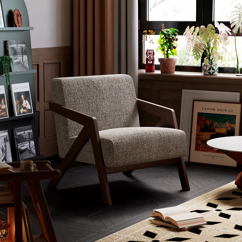 单人沙发椅理查德法式中古风客厅阳台休闲椅子实木设计师沙发单椅