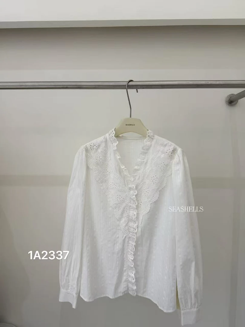 SEASHELLS（2337#福）蕾丝拼接气质百搭衬衫 （衣长62）