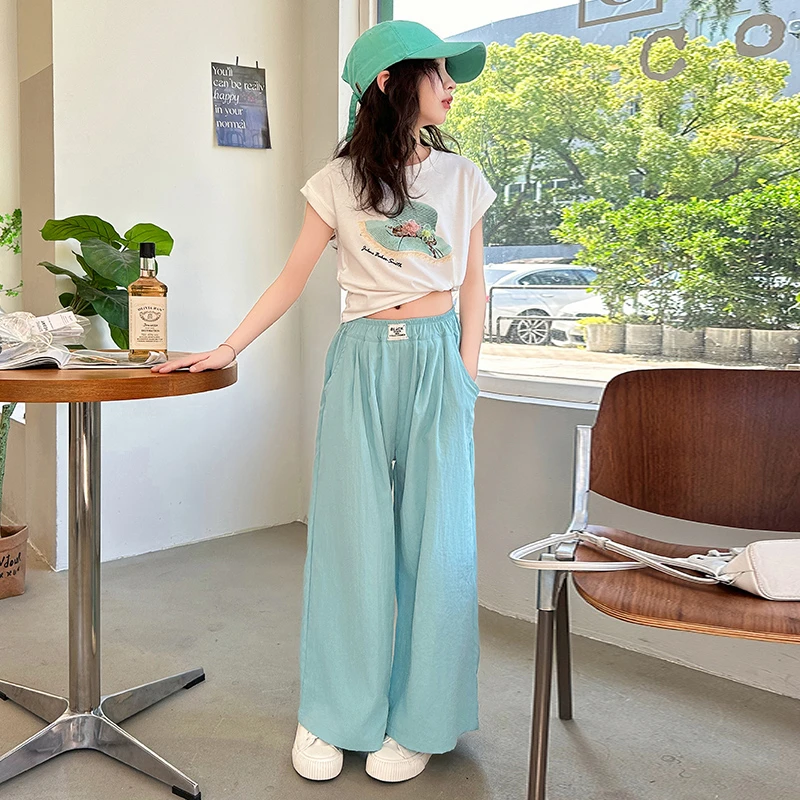 女童夏装套装2025新款洋气时髦短袖长裤网红女孩夏季山本裤两件套