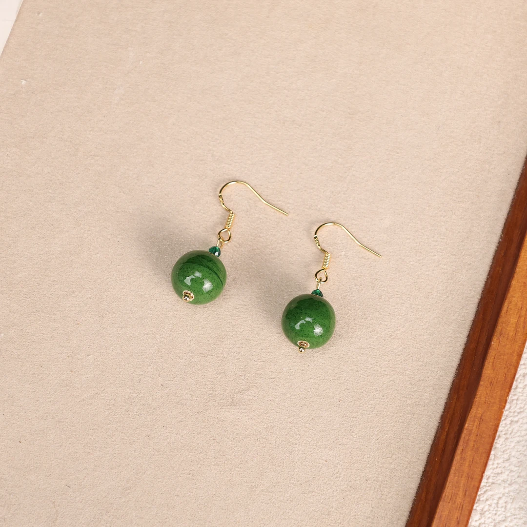 合金耳饰 LZ5300-3绿色条纹流金沙老料琉璃耳环