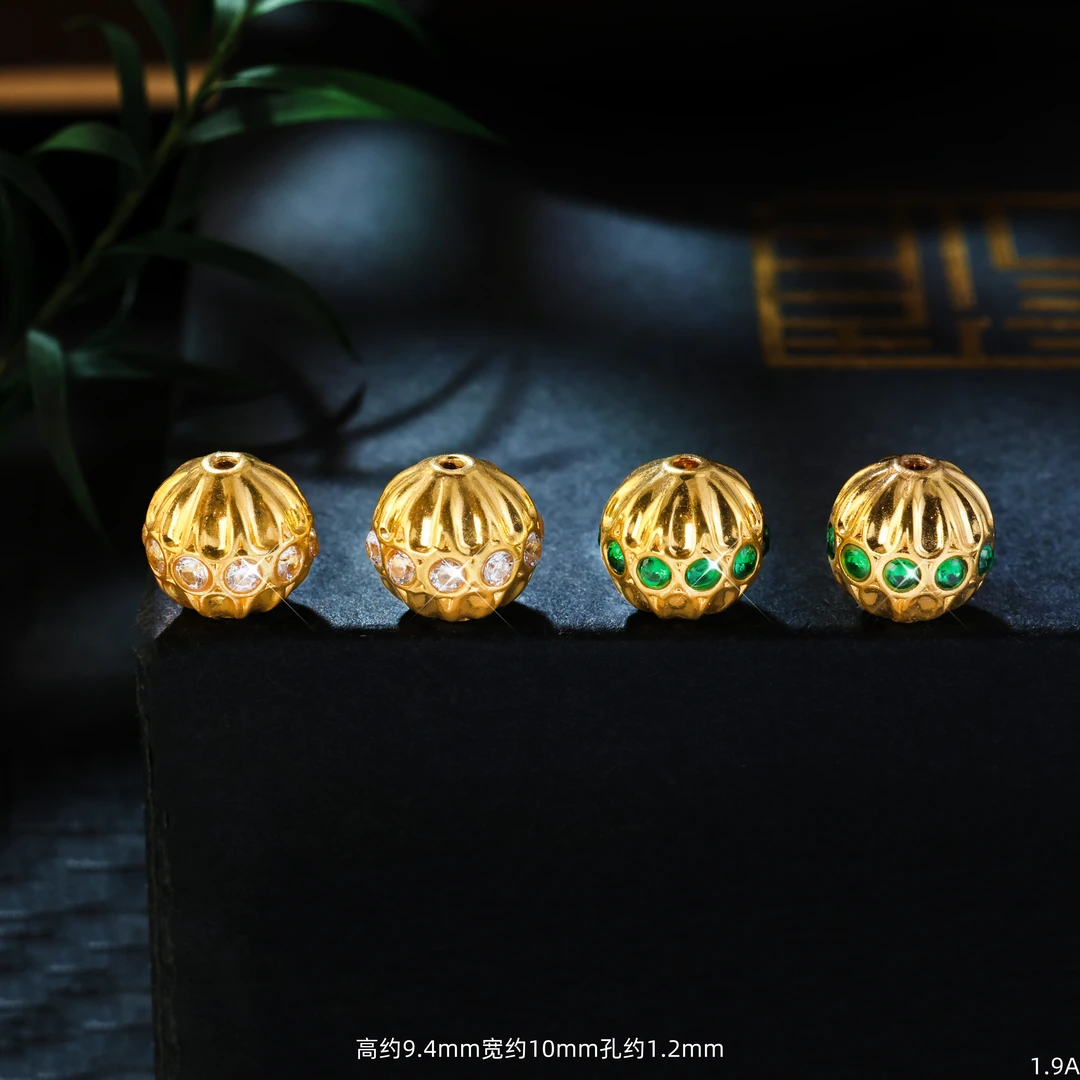 【金豆工厂】18K金约10mm豪镶格桑花金腰带隔珠圆珠（厚5D金）S