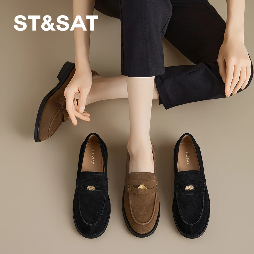 星期六女鞋秋季潮流经典款百搭通勤流光风高智乐福鞋商务软底软面