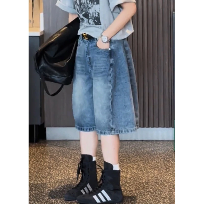 牛仔裤女2025年新款春夏季爆款裤子显瘦高腰花苞裤时尚阔腿五分裤