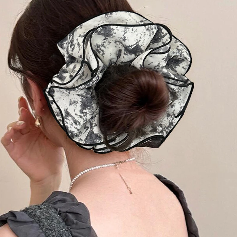 复古水墨画大号大肠发圈气质头绳扎发马尾2025新款头花发饰高级感