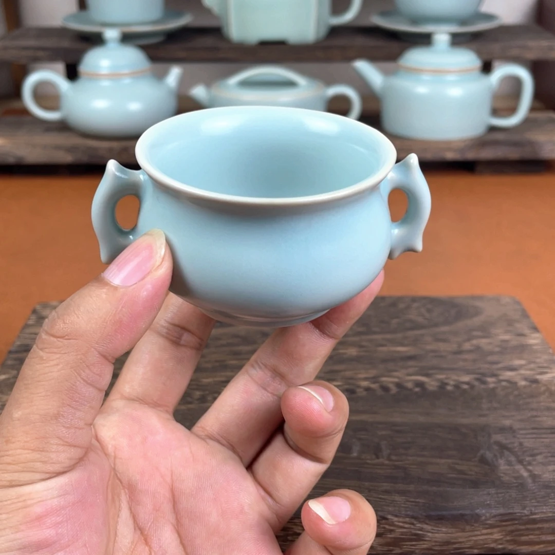 瓷片原矿汝瓷双耳杯