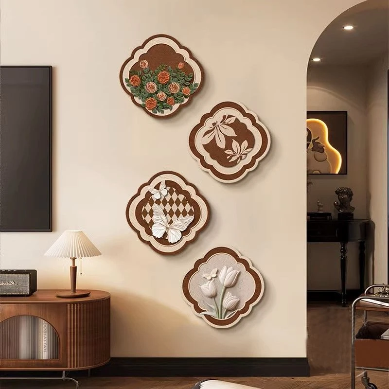 中古风入户玄关装饰画法式客厅电视背景墙壁灯画复古走廊四联354