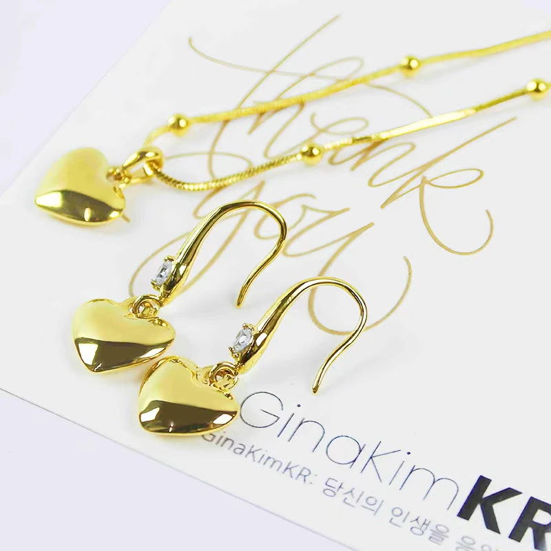 铜合金耳饰 爱心欧美风长款气质甜美风耳环ins轻奢金色女百搭小众