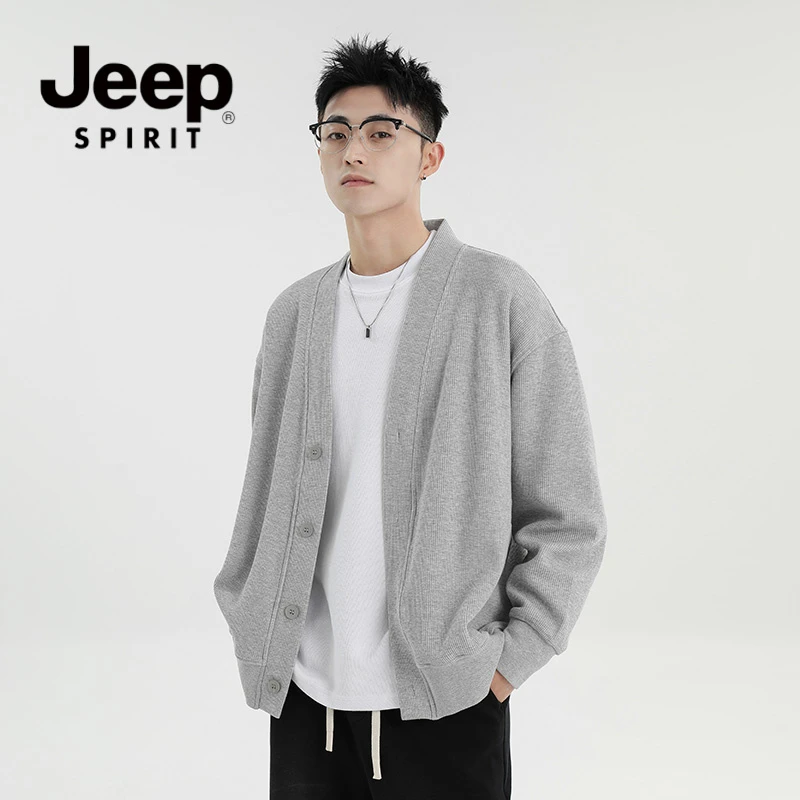 JEEPSPIRIT吉普长袖针织休闲宽松卫衣男秋季外套衣服新款秋冬上衣