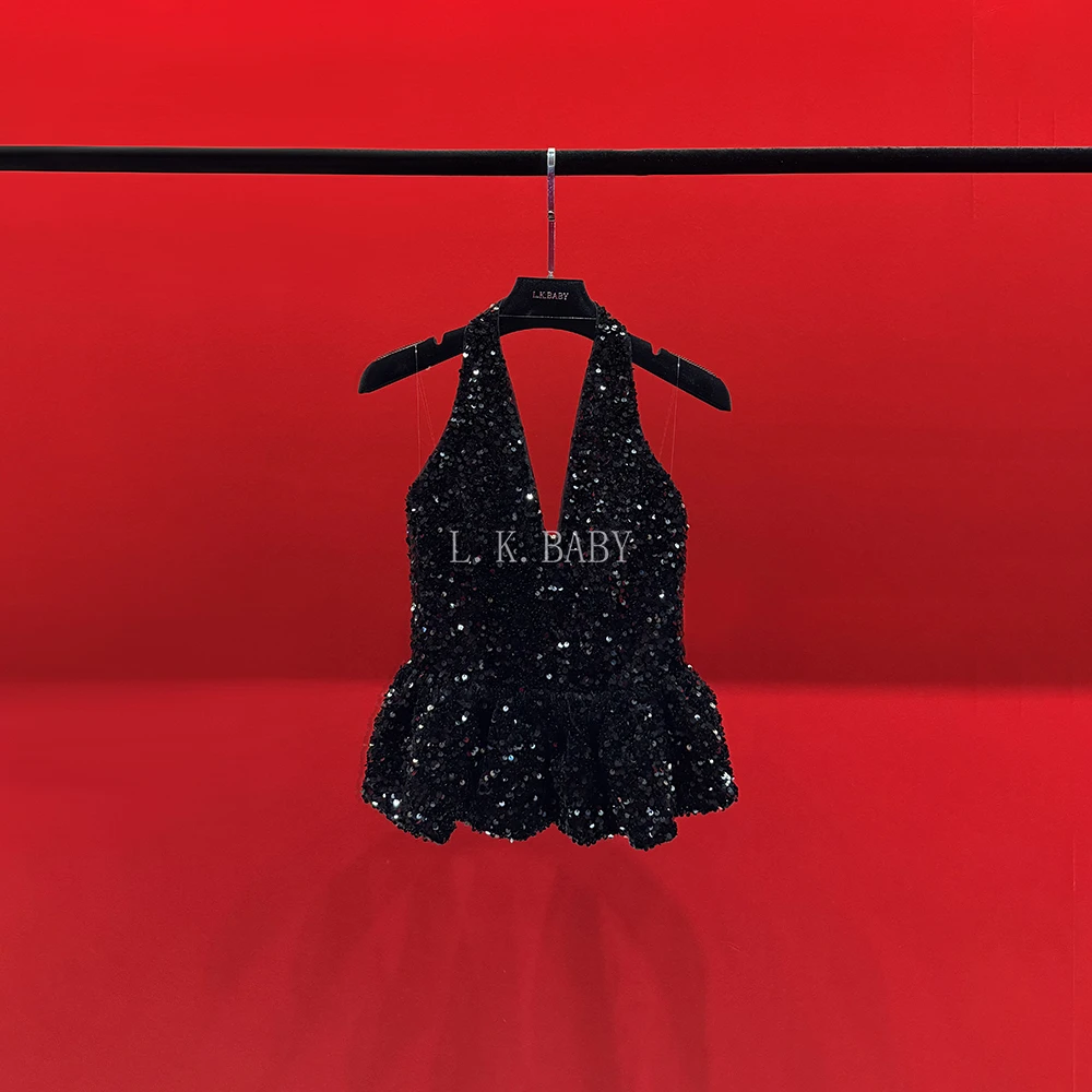 【L.K.BABY】财富美 时髦轻奢「bulingbuling」亮片性感V领挂脖3211