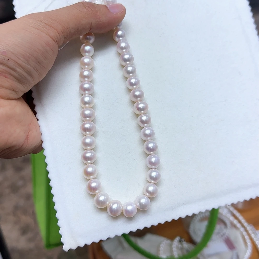 淡水珍珠颈饰银S925镶嵌已*置10-11无核极光无暇粉