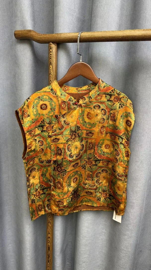 （瑕疵）夏季新款时尚简约新中式桑蚕丝奥黛提花上衣女R720