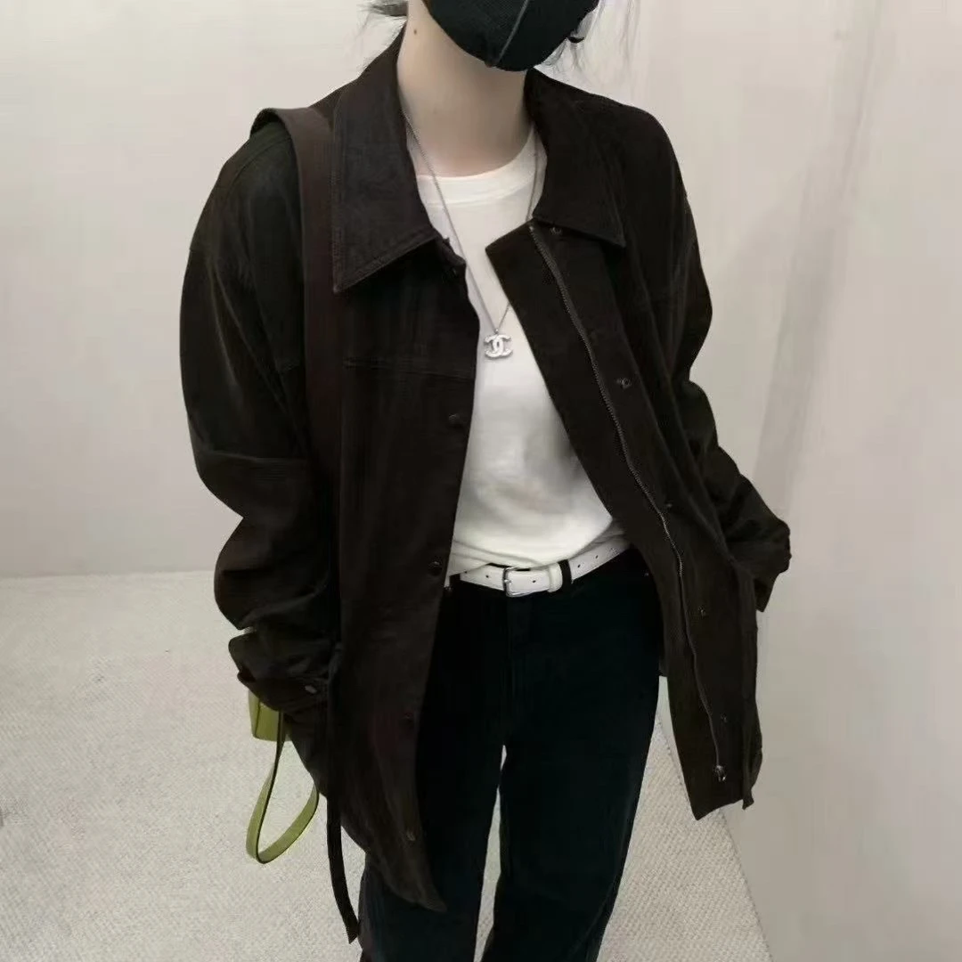 早秋新款 高级翻领销售中长款鹿皮绒夹克外套