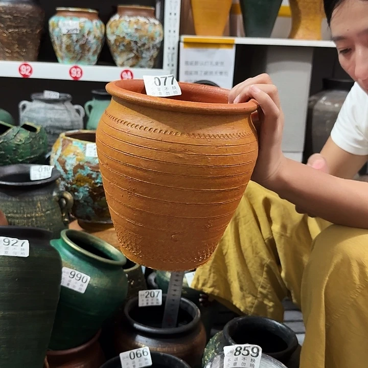 瑕疵黄色缸077高度21口径18