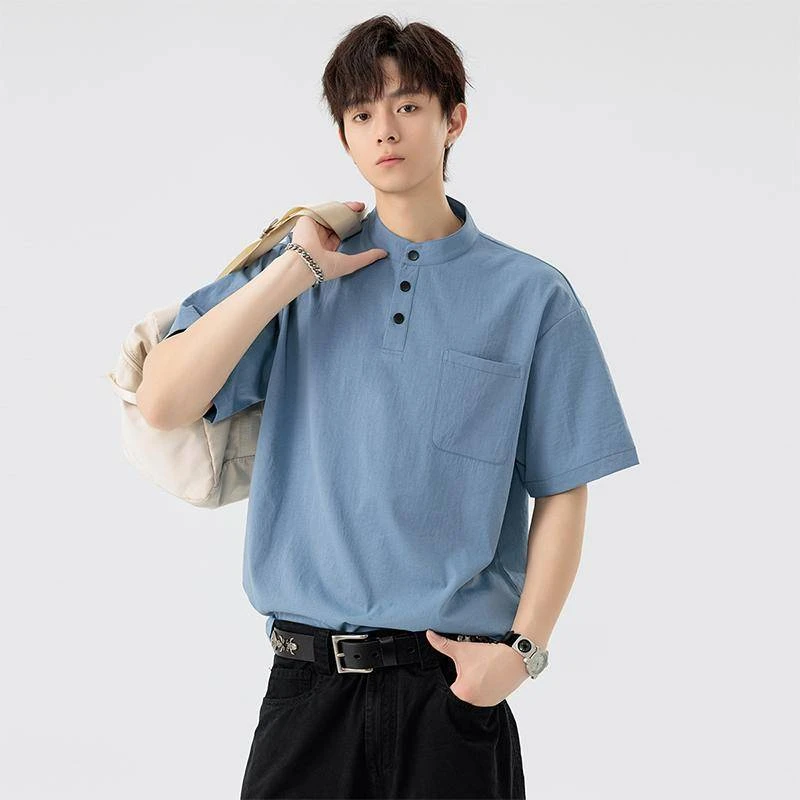 夏季冰丝薄款短袖Polo衫男士潮流韩版半袖纯色简约修身立领T恤