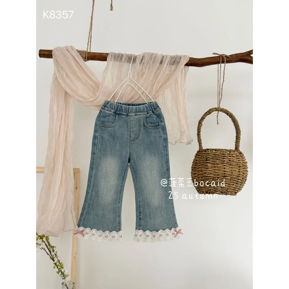 菠菜豆·25秋~蕾丝花边微喇牛仔裤K8357（汉服）