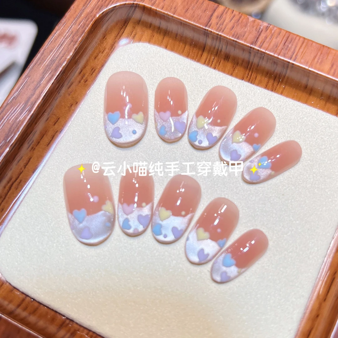 （爱心光环）气质猫眼纯手工穿戴美甲显白夏日穿戴甲可拆卸
