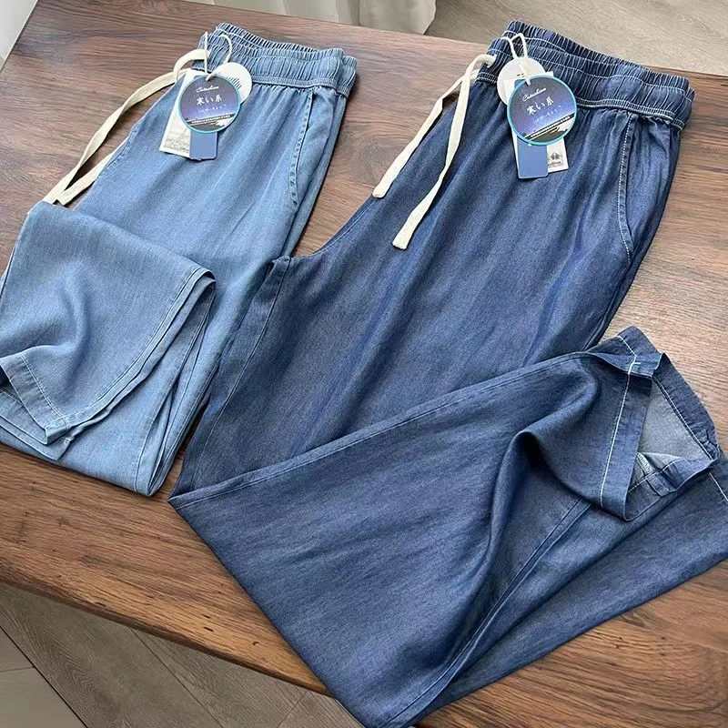 夏季100%天丝牛仔裤男宽松休闲大码垂感高无弹莱赛尔中青年直筒