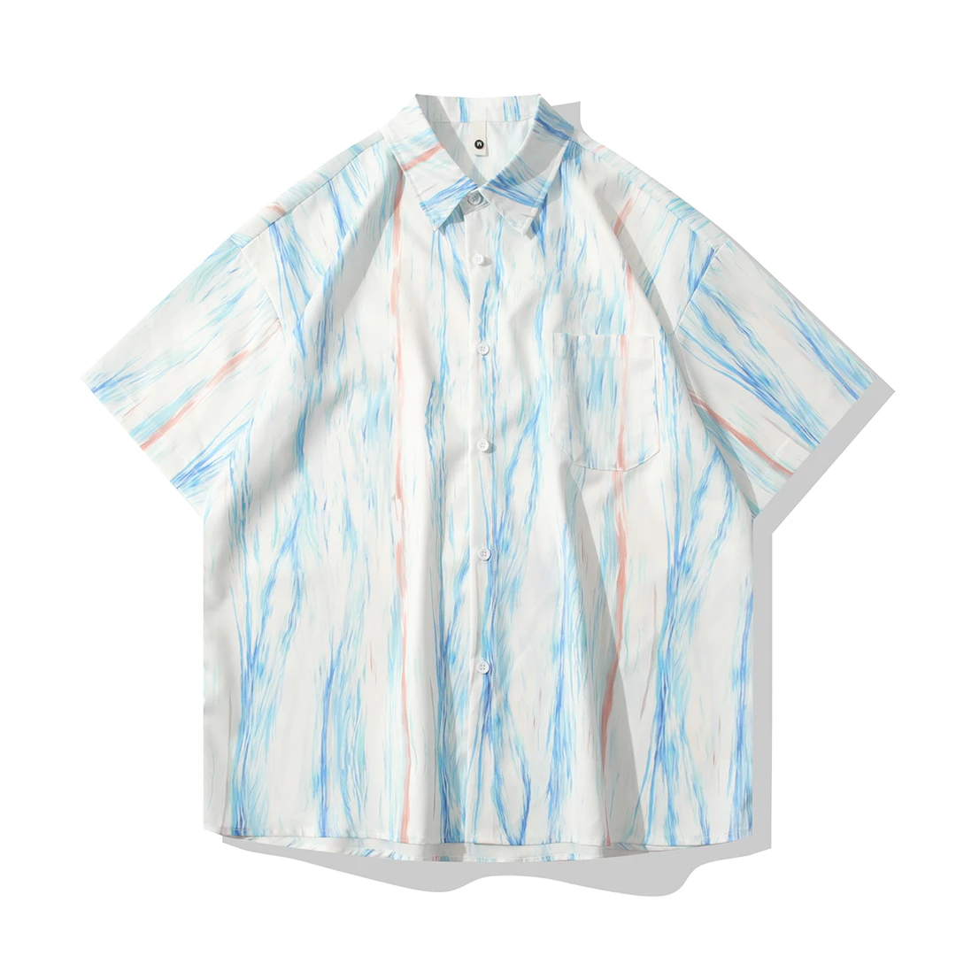 凉感冰丝薄款衬衫男士短袖晕染扎染宽松小众潮流夏季半袖衬衫外套