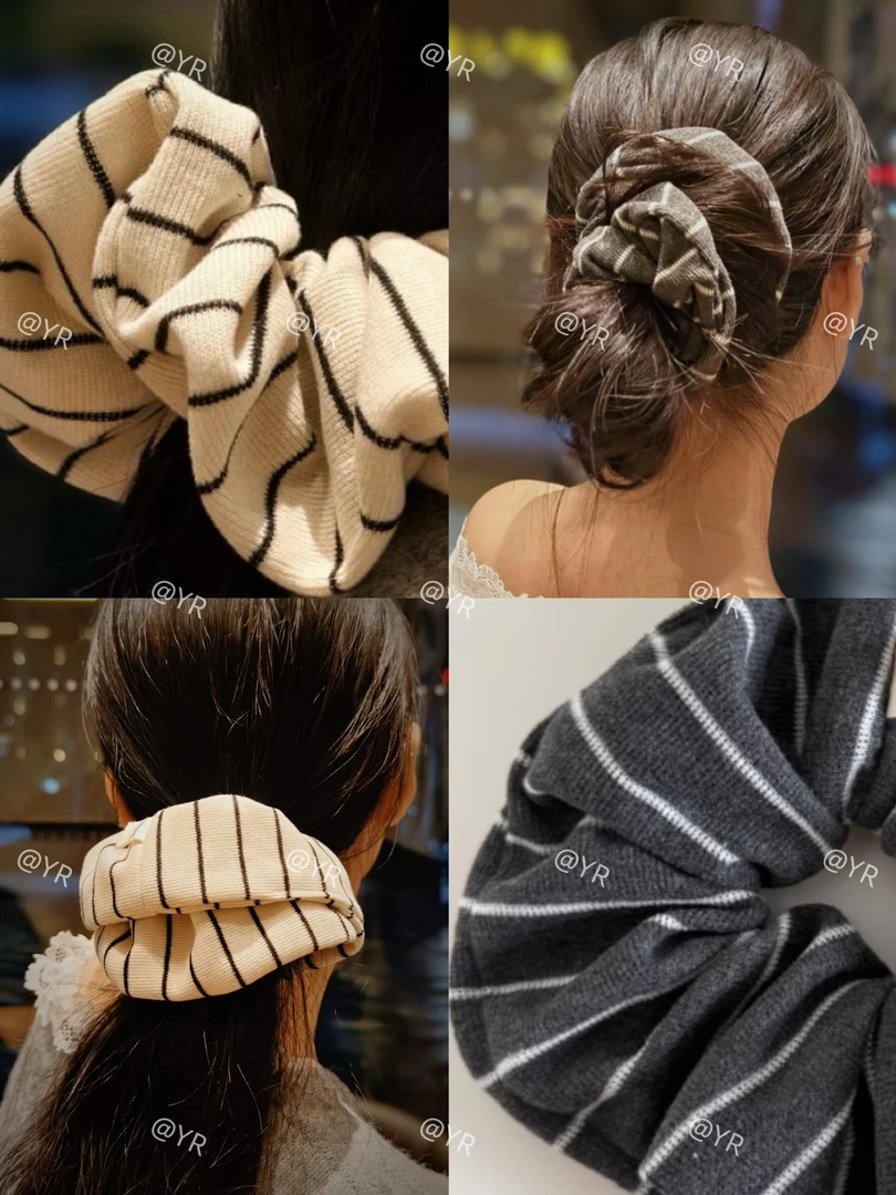 韩版新款条纹针织大肠发圈气质简约头花网红头绳个性百搭皮筋