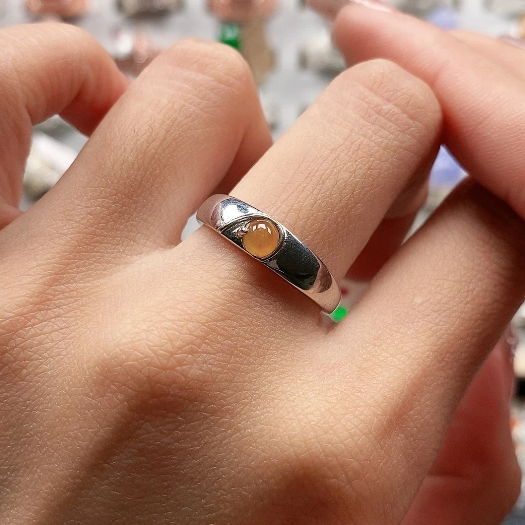 翡翠戒指银S925镶嵌天然翡翠活口戒指