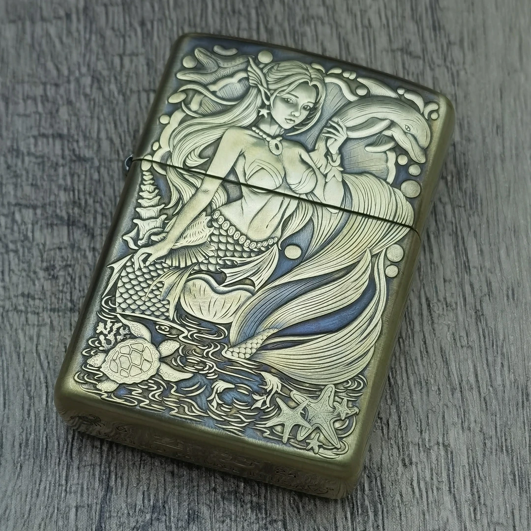 ZIPPO打火机铜盔甲美人鱼3D浮雕DYJ1