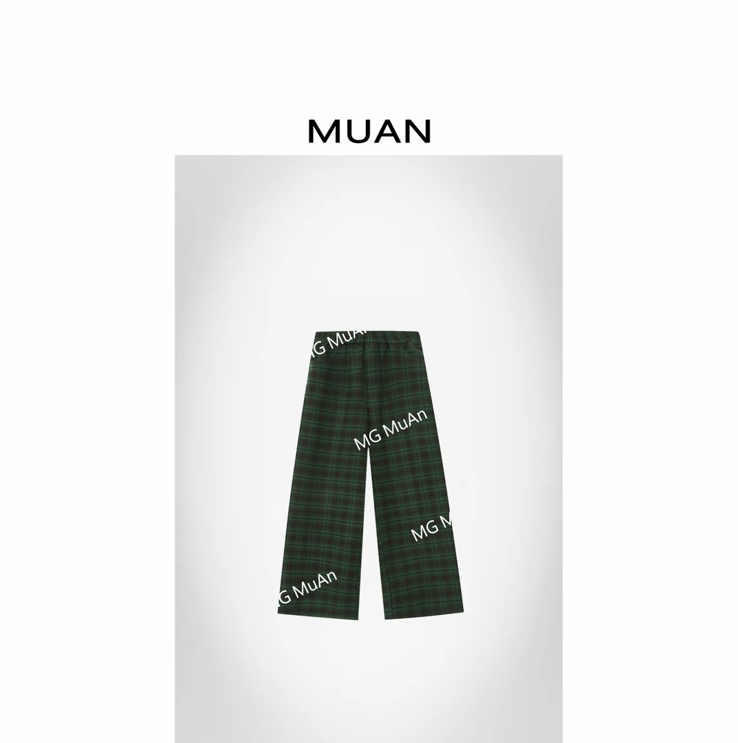 木岸MUAN：《复古格子裤》定制格子长裤宽松直筒阔腿裤女DG3-8884