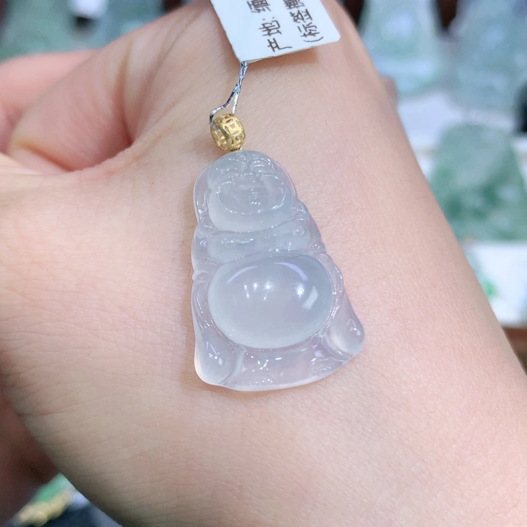 吊坠(不含链)18K金镶嵌翡翠天然缅甸A货翡翠揭阳工站佛
