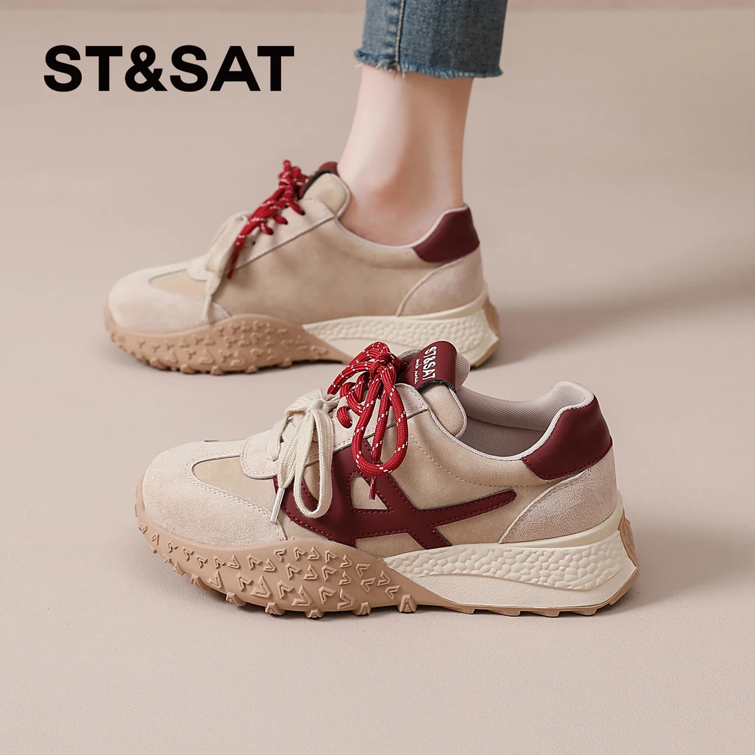 星期六米红厚底德训鞋小个子女鞋小白鞋2025秋季新款休闲运动板鞋