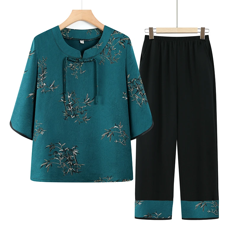 611 妈妈装夏款中袖洋气套装中老年两件套奶奶气质宽松夏季套装